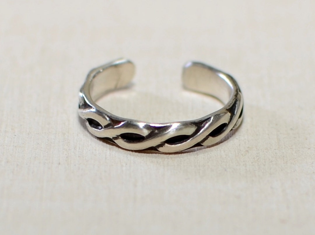 Sterling Silver Toe Ring With Patina Enchanced Braided Pattern - Solid ...