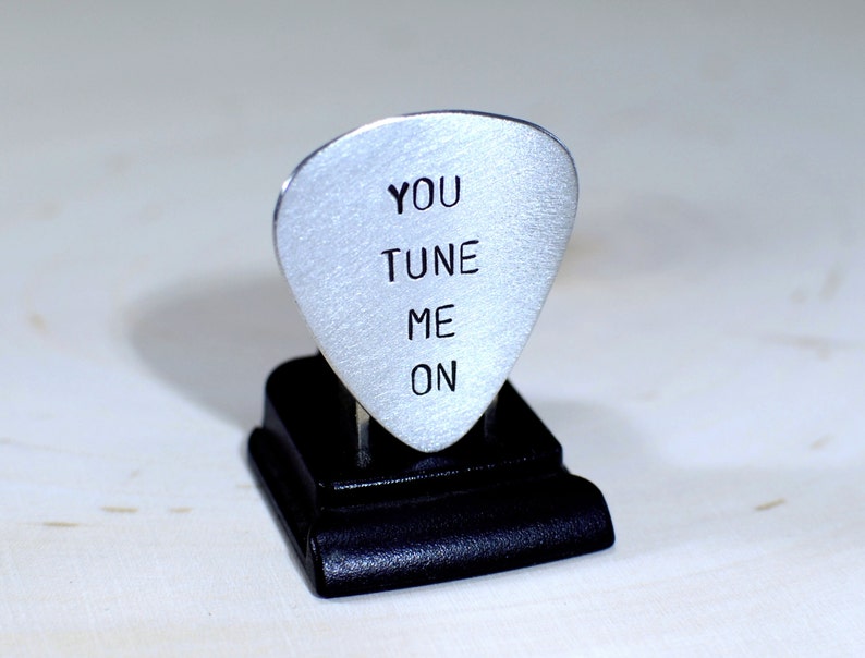 Guitar Pick with You Tune Me On Handmade in Aluminum GP904 image 2