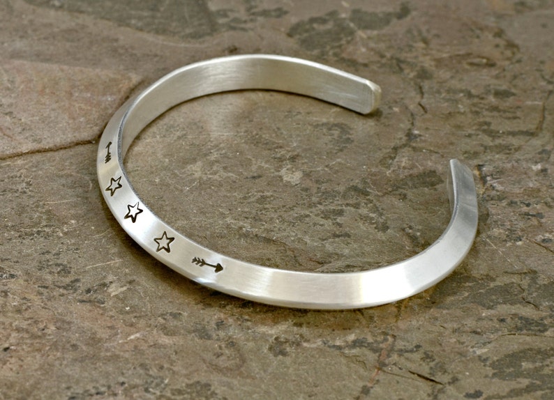 Triangular Sterling Silver Cuff Bracelet With Arrows and Stars Etsy