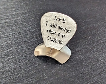 Bronze Anniversary guitar pick for 8th or 19th anniversary with little stand or holder - playable guitar pick