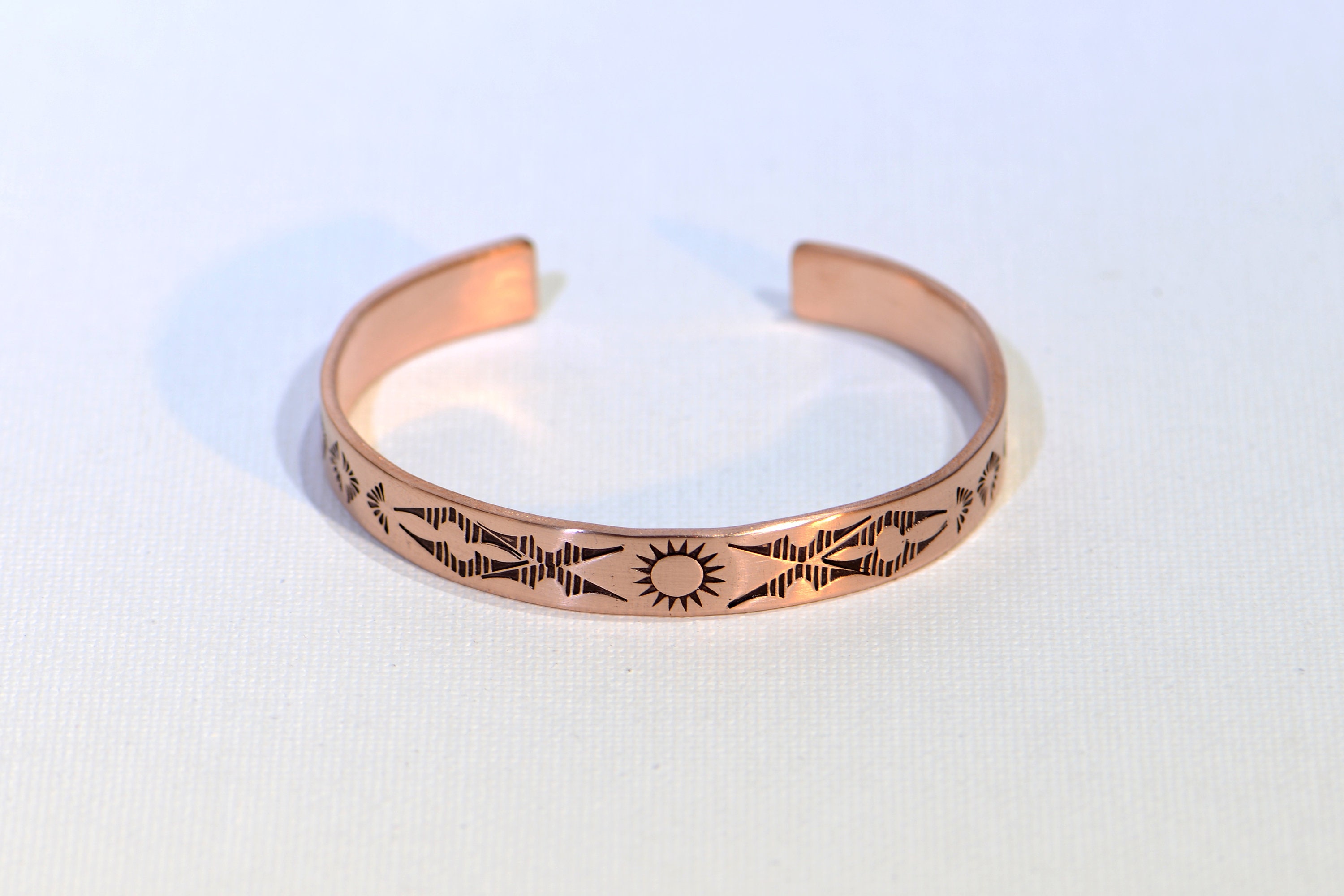 Southwestern Boho Copper Color Cuff Bracelet Hidden Watch Working New Battery Western Hand-Engraved Copper Scrollwork Bracelet, Cuff Style  main image 2