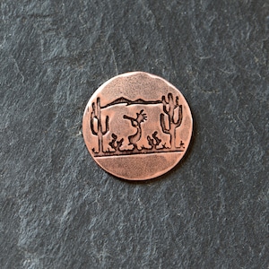Copper golf ball marker with saguaro cacti and Kokopelli - non magnetic