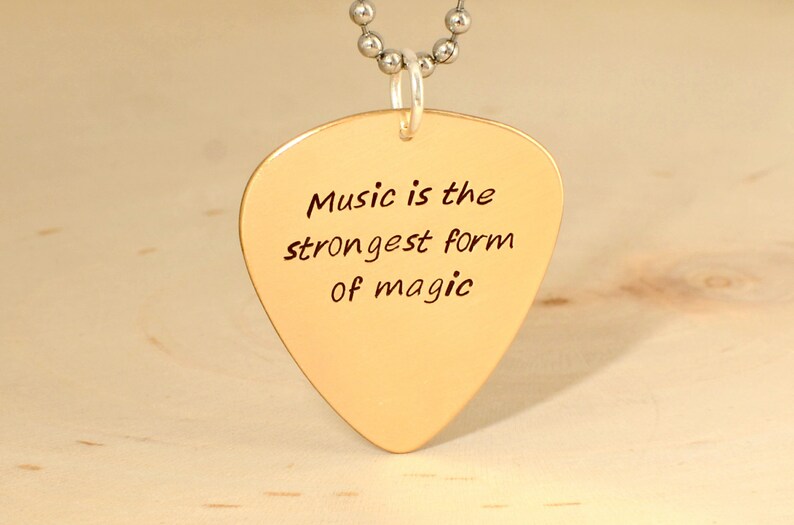 Guitar Pick Necklace in Bronze With Inspirational Quote Etsy