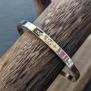 Dainty gold filled cuff bracelet with heart and arrow - comes in different wrist sizes
