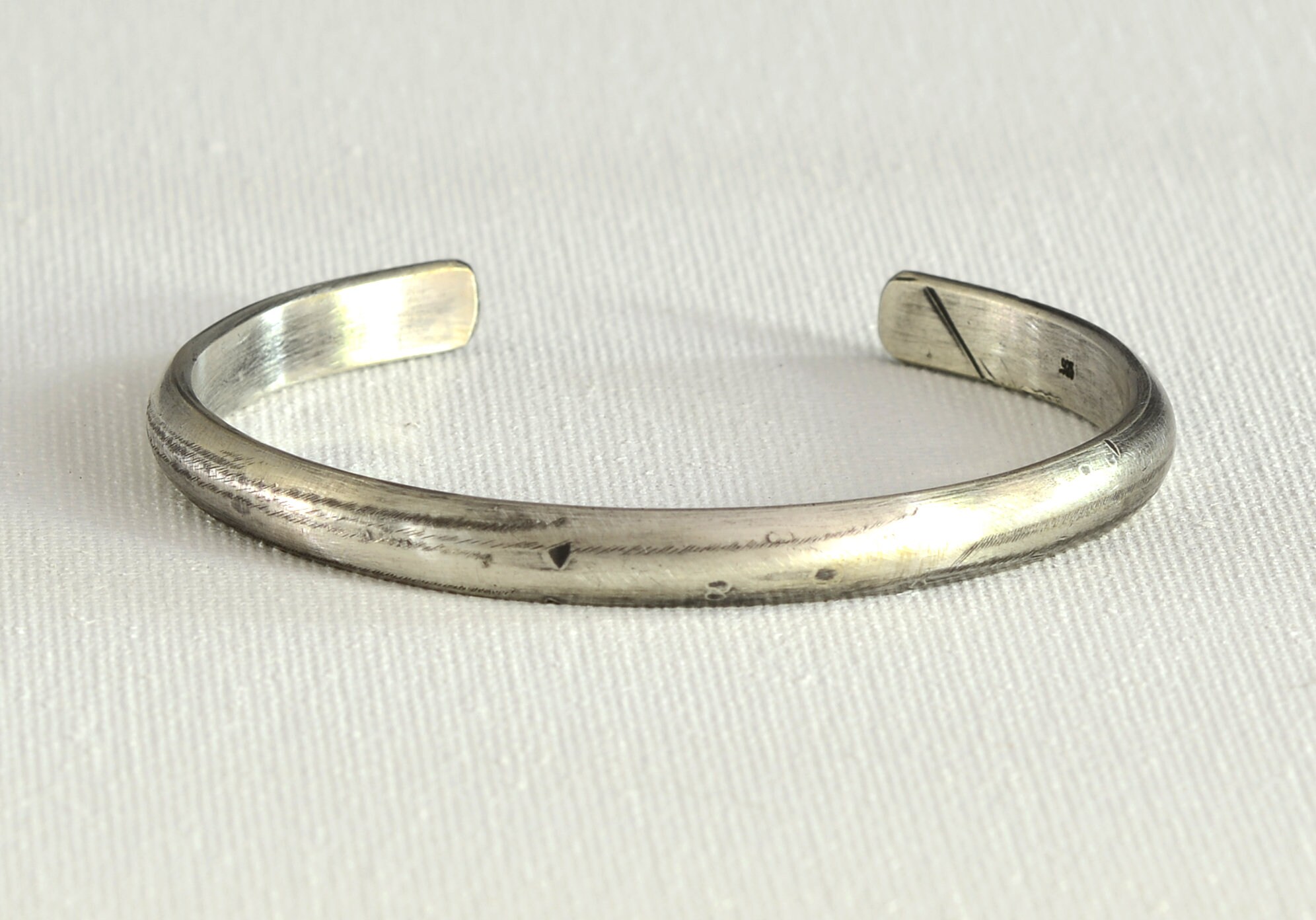 Silver Halfround Mens Cuff Sterling Distressed Bracelet Rustic Mens
