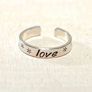 Dainty sterling silver toe ring with love 925 TR832 image 2