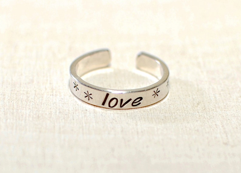 Dainty sterling silver toe ring with love 925 TR832 image 2