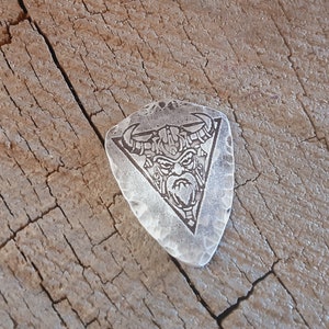 Striking Viking on a sterling silver guitar pick in shield shape - original design by Nici