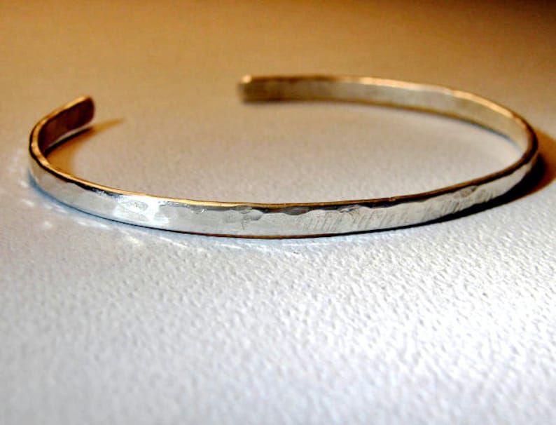 Bracelet-manchette délicat en argent sterling forgé à partir de fil rond Solide 925 BR091 image 3