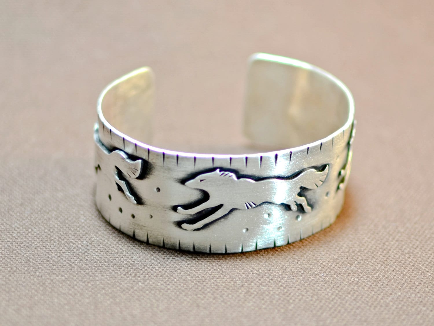 Handcrafted Sterling Silver Wolf Bracelet - Artisan Cuff, Solid