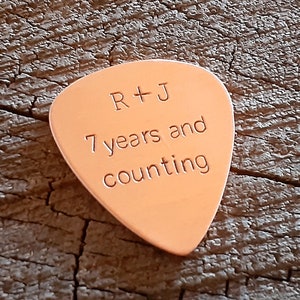 playable copper guitar pick with your initials and message 7th anniversary gift image 4