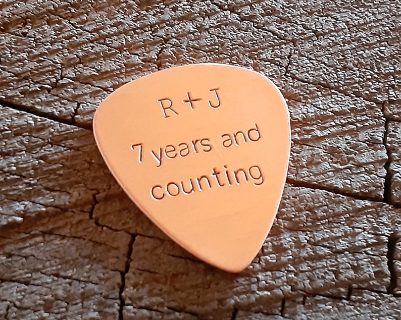 playable copper guitar pick with your initials and message 7th anniversary gift image 4