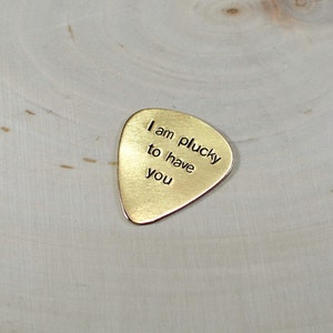 Bronze guitar pick Handstamped with I am plucky to have you GP667 image 5