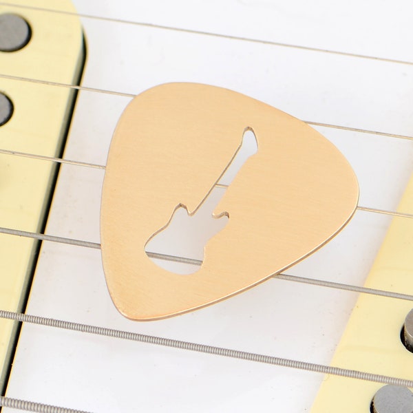 Custom Bronze Guitar Pick: Hand-Cut Electric Guitar Design