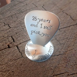 Sterling silver guitar pick with stand silver anniversary 25th anniversary image 6