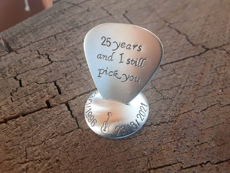 Sterling silver guitar pick with stand silver anniversary 25th anniversary image 6