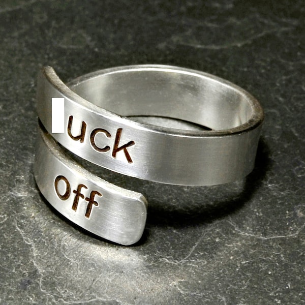 Sterling silver fu'k off bypass ring - RG217