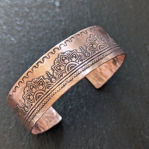 Copper Cuff Bracelet With Mehndi Pattern Handmade 100% Pure