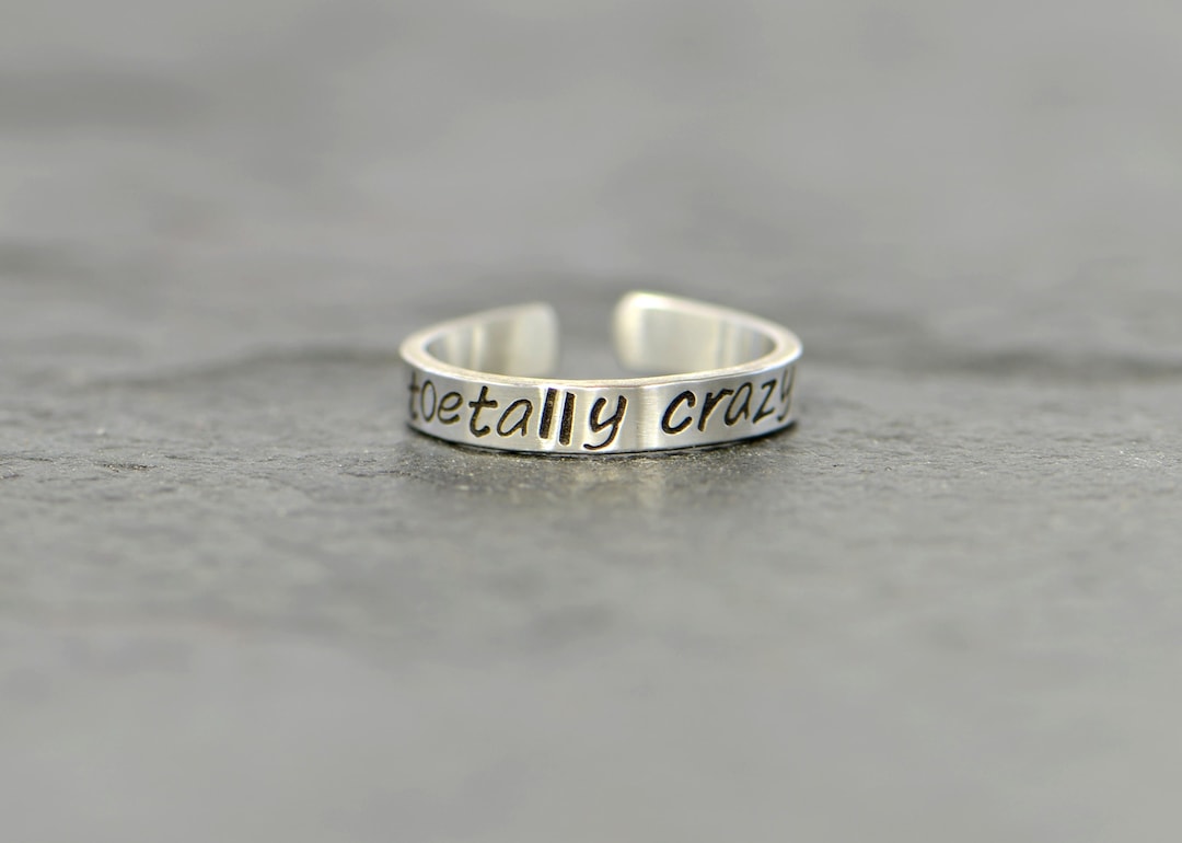 Dainty Sterling Silver Toetally Crazy Toe Ring Pun and Funny Toe Ring