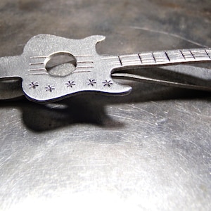 silver guitar tie bar - silver tie tack - mens accessories