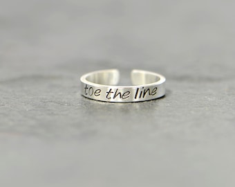 dainty sterling silver toe the line toe ring - funny toe ring