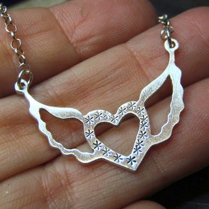 silver winged heart necklace - valentines day gift for her