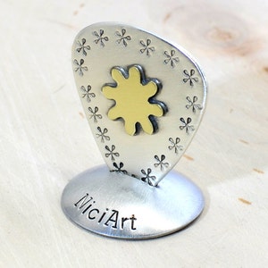Sterling Silver Guitar Pick with Brass Flower – Solid 925 GP 7612