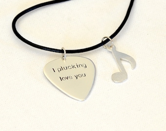 sterling silver guitar pick necklace - 25 anniversary - wedding gift - silver anniversary
