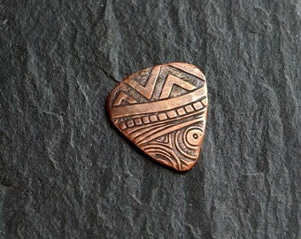 copper guitar pick - playable with wild pattern - artisan copper guitar pick