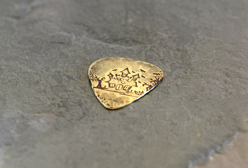 Spooky house Halloween guitar pick playable in brass image 3