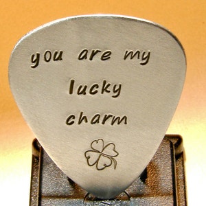 Lucky Guitar Pick Handmade from Aluminum with Four Leaf Clover GP262 image 2