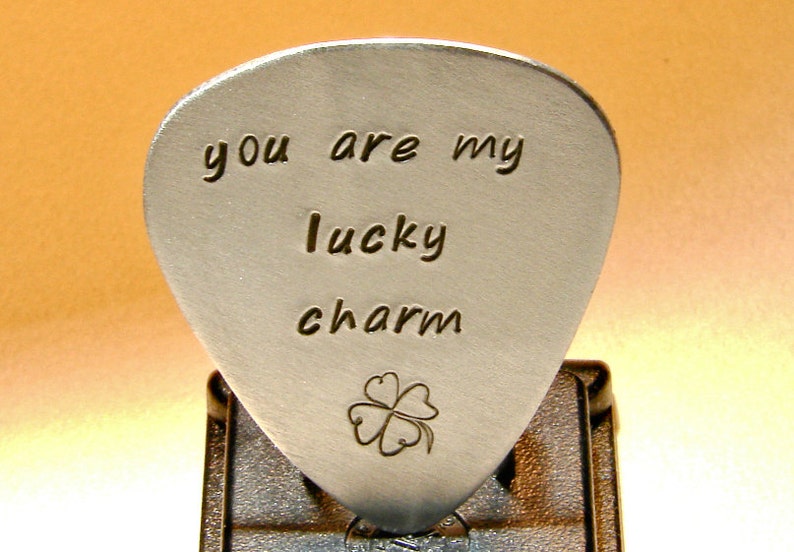 Lucky Guitar Pick Handmade from Aluminum with Four Leaf Clover GP262 image 2