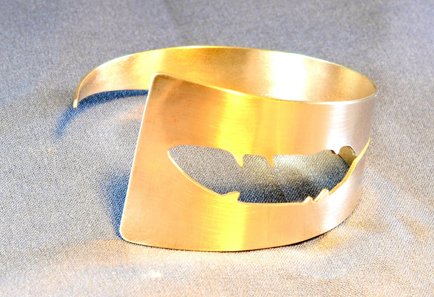 Golden Bronze Artisan Feather Cuff Bracelet Artistically Etsy