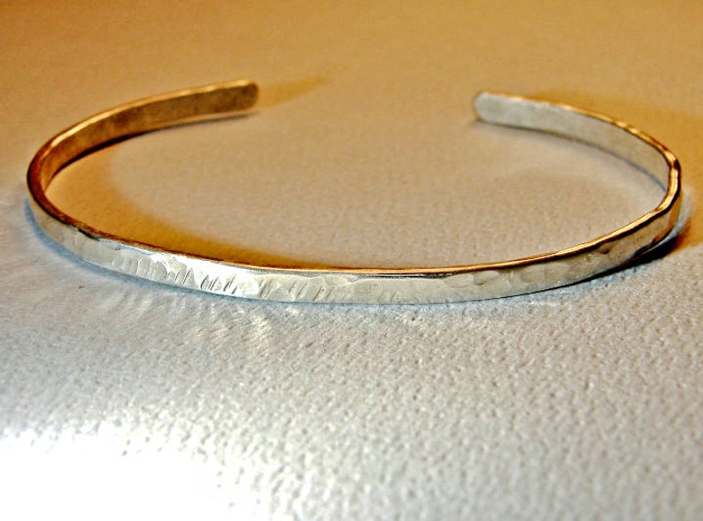Dainty Sterling silver cuff Bracelet forged from round wire Solid 925 BR091 image 4