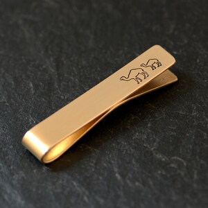 bronze tie bar with two camels for hump day - Wednesday tie clip