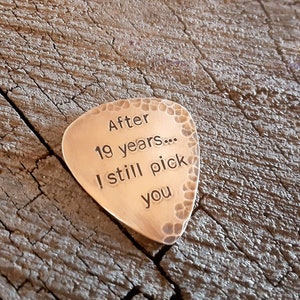 distressed Bronze guitar pick for 8th or 19th anniversary playable anniversary gift christmas gift image 5