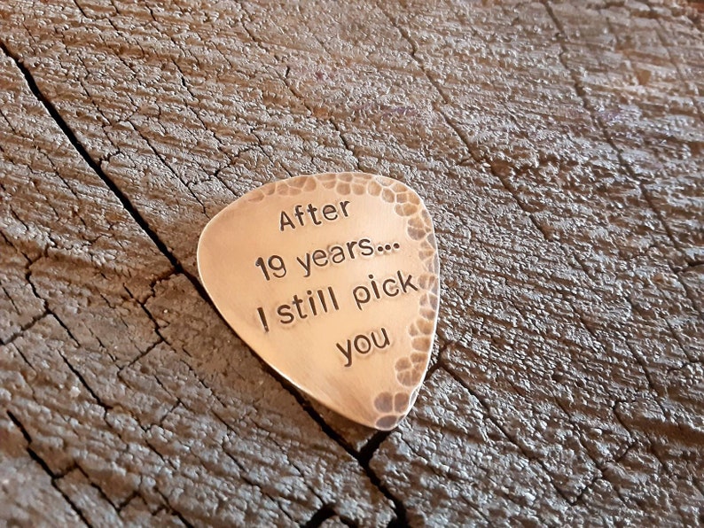 distressed Bronze guitar pick for 8th or 19th anniversary playable anniversary gift christmas gift image 5