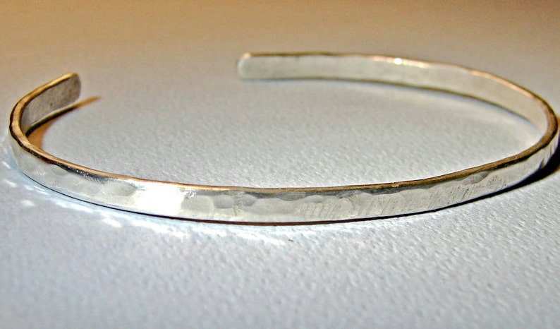 Dainty Sterling silver cuff Bracelet forged from round wire Solid 925 BR091 image 2