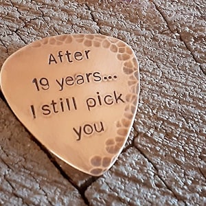 distressed Bronze guitar pick for 8th or 19th anniversary playable anniversary gift christmas gift image 3