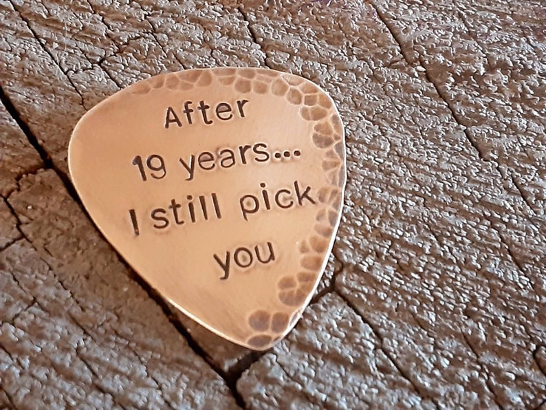 distressed Bronze guitar pick for 8th or 19th anniversary playable anniversary gift christmas gift image 3