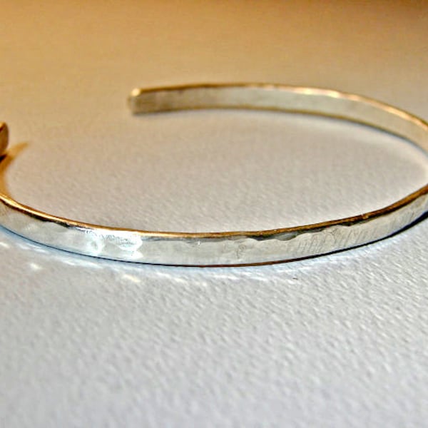 Dainty Sterling silver cuff Bracelet forged from round wire - Solid 925 BR091