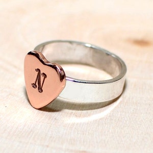 Sterling silver ring with personalized copper heart - RG609