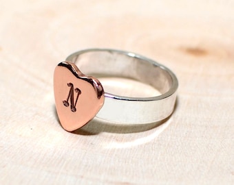 Sterling silver ring with personalized copper heart - RG609