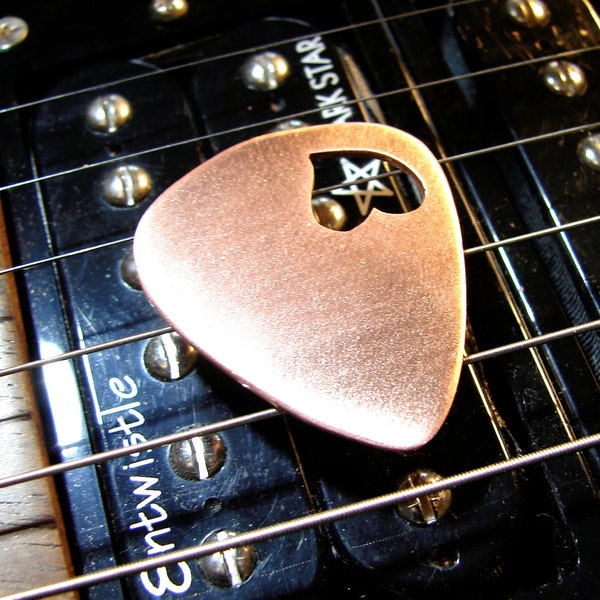 Love Guitar Pick in Copper with Heart Cut Out and Space to Personalize - GP659