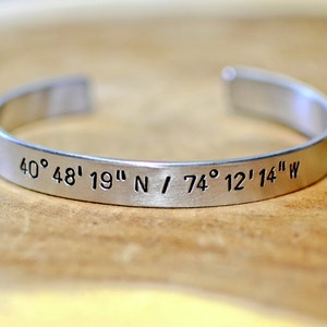 Latitude longitude aluminum cuff bracelet for you to personalize with your coordinates - BR555