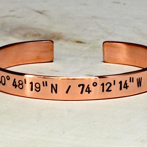 Copper latitude longitude cuff bracelet custom copper cuff back to school BR023 image 2