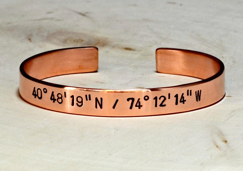 Copper latitude longitude cuff bracelet custom copper cuff back to school BR023 image 2