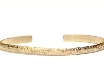 Floral Pattern 14k solid Yellow Gold Cuff Bracelet - GB1120181