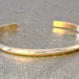 Dainty Solid 14k Gold Cuff Bracelet Half Round with Mirror Finish - BR551