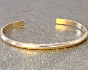 Dainty Solid 14k Gold Cuff Bracelet Half Round with Mirror Finish - BR551